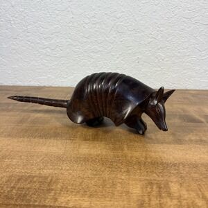 Vintage Hand Carved Wood Armadillo Sculpture Figurine